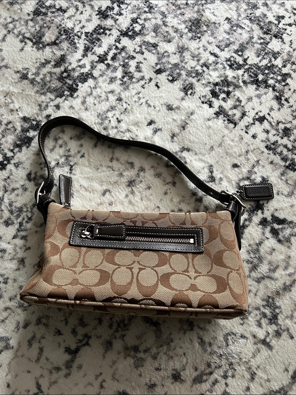 Coach Brown Signature Canvas Shoulder Bag with Dark Leather Strap - Picture 3 of 8